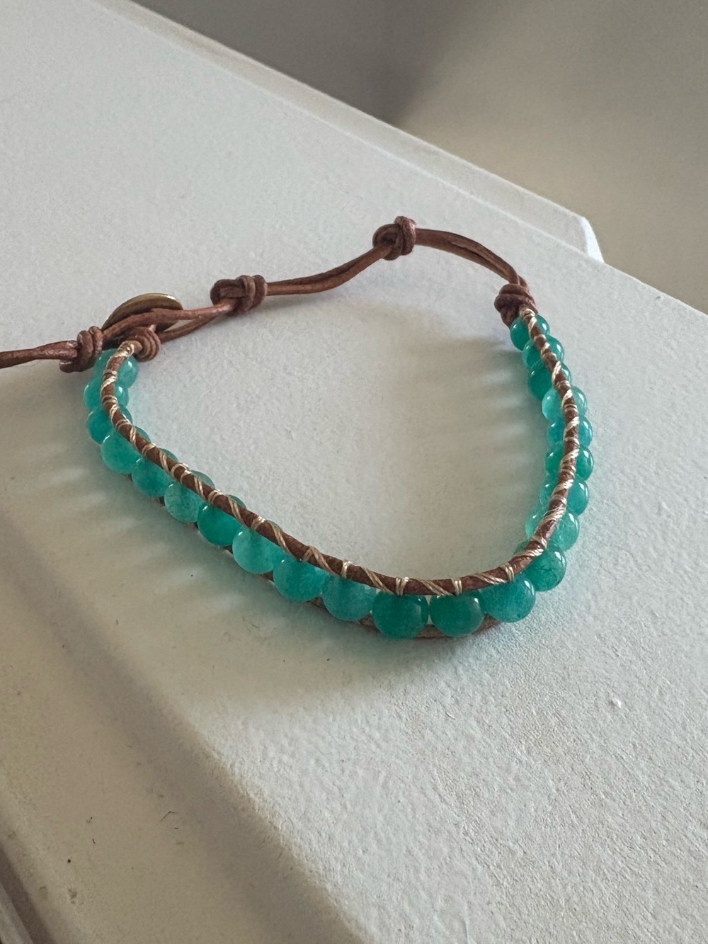 Leather Handcrafted Teal Beaded Bracelet